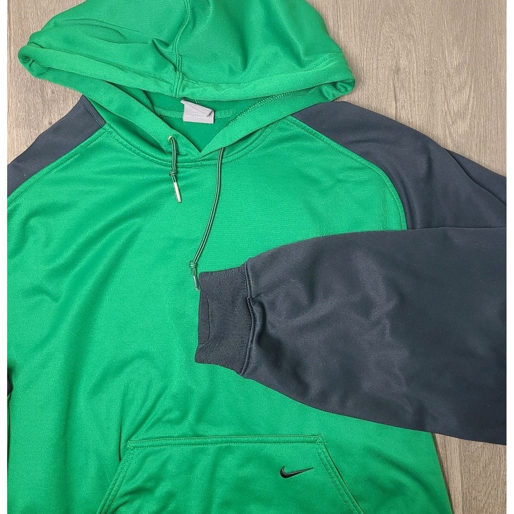 Nike Therma Fit Hoodie Mens Large Green Black Pullover Swoosh Fleece Athletic